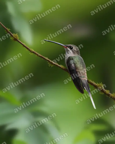 东长尾隐蜂鸟（Phaethornis superciliosus）的写实插画