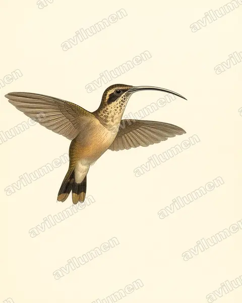 Vintage plate illustration: Phaethornis syrmatophorus (Tawny-bellied Hermit)