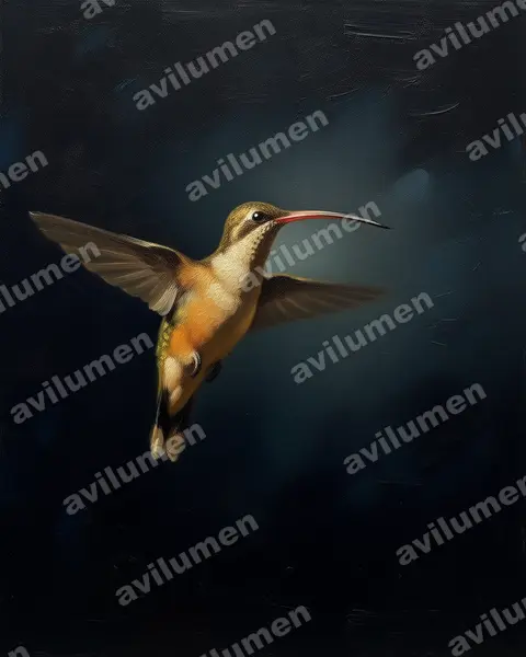 Oil illustration: Phaethornis syrmatophorus (Tawny-bellied Hermit)