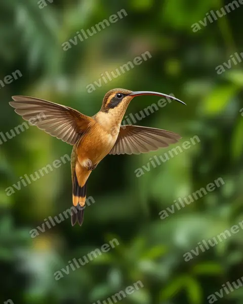 Realistic illustration: Phaethornis syrmatophorus (Tawny-bellied Hermit)