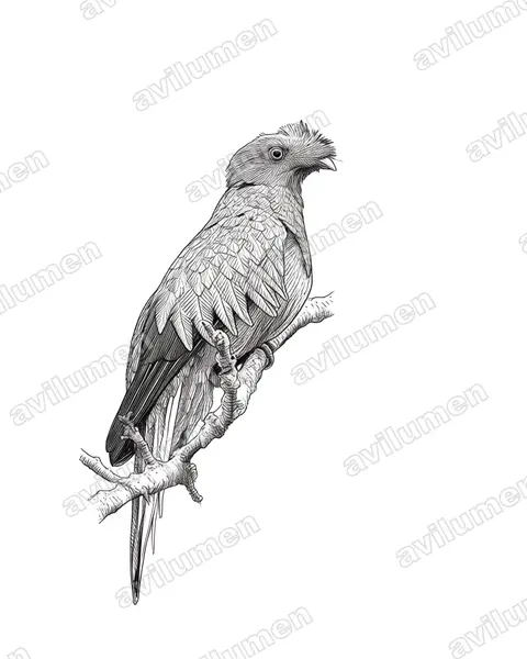 Illustration Encre : Pharomachrus antisianus (Quetzal antisien)
