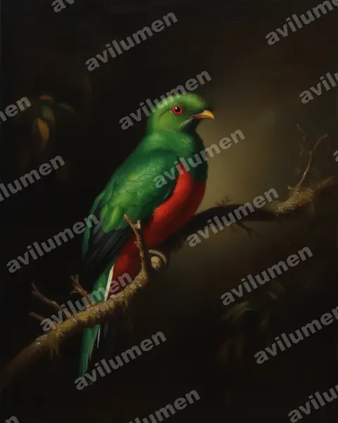 Illustration Huile : Pharomachrus antisianus (Quetzal antisien)