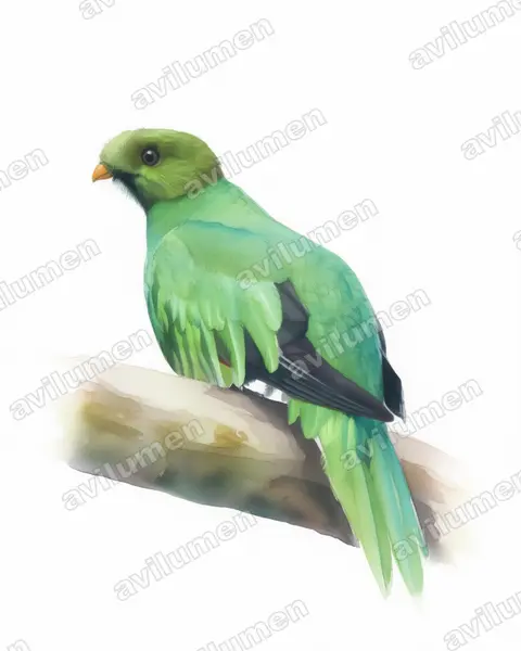 Watercolor illustration: Pharomachrus auriceps (Golden-headed Quetzal)
