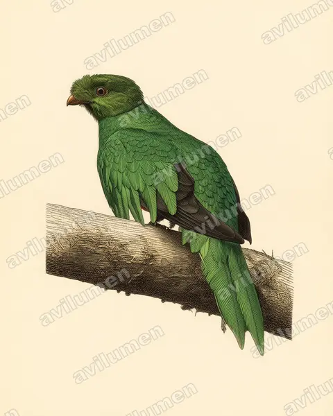 Vintage plate illustration: Pharomachrus auriceps (Golden-headed Quetzal)