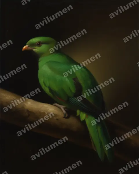 Oil illustration: Pharomachrus auriceps (Golden-headed Quetzal)