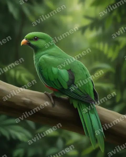 Realistic illustration: Pharomachrus auriceps (Golden-headed Quetzal)