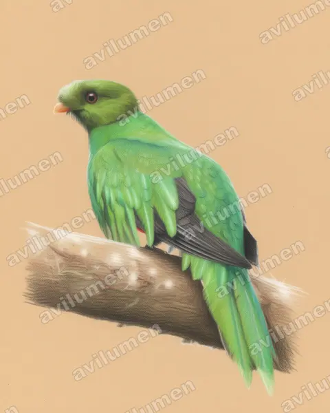 Colored pencil illustration: Pharomachrus auriceps (Golden-headed Quetzal)