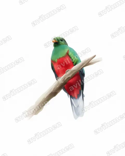 Illustration Aquarelle : Pharomachrus fulgidus (Quetzal brillant)