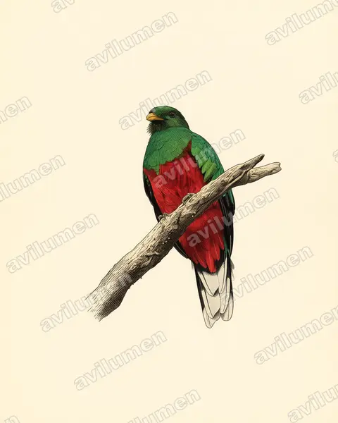 Illustration Planche ancienne : Pharomachrus fulgidus (Quetzal brillant)