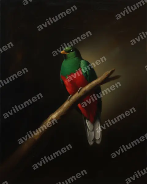 Illustration Huile : Pharomachrus fulgidus (Quetzal brillant)