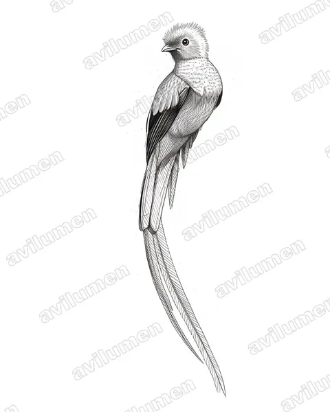 Ink illustration: Pharomachrus mocinno (Resplendent Quetzal)
