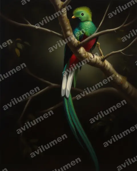Oil illustration: Pharomachrus mocinno (Resplendent Quetzal)