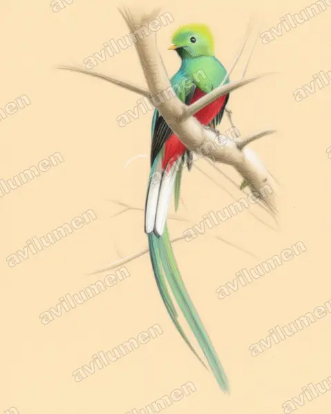Colored pencil illustration: Pharomachrus mocinno (Resplendent Quetzal)