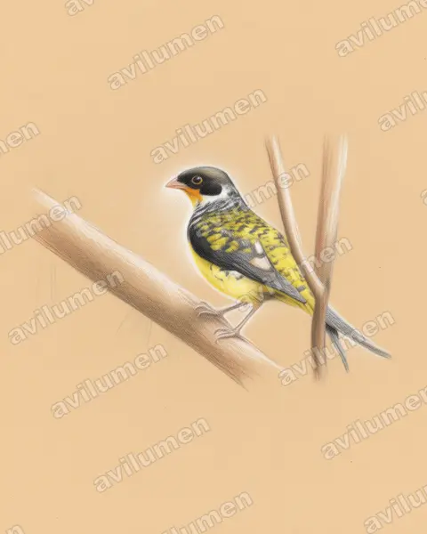 Illustration Crayon de couleur : Phibalura boliviana (Apolo cotinga)