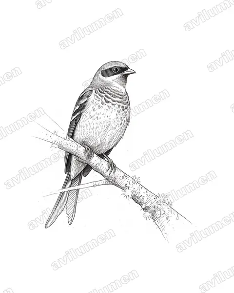 Illustration Encre : Phibalura flavirostris (Phibalure à queue fourchue)