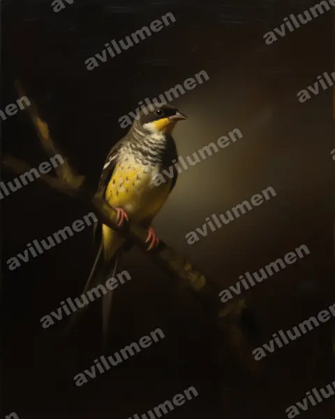 Illustration Huile : Phibalura flavirostris (Phibalure à queue fourchue)