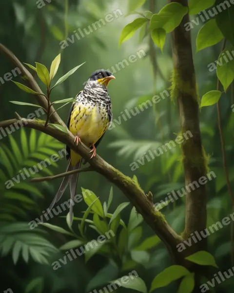 Illustration Réaliste : Phibalura flavirostris (Phibalure à queue fourchue)