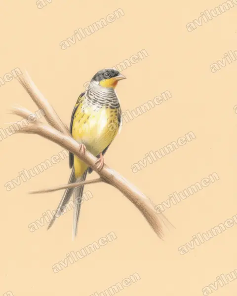 Illustration Crayon de couleur : Phibalura flavirostris (Phibalure à queue fourchue)