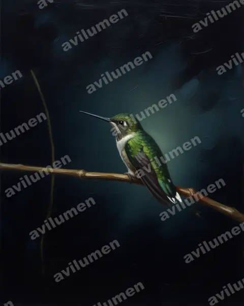 Ilustración en Óleo: Phlogophilus hemileucurus (Colibrí colipinto ecuatoriano​)