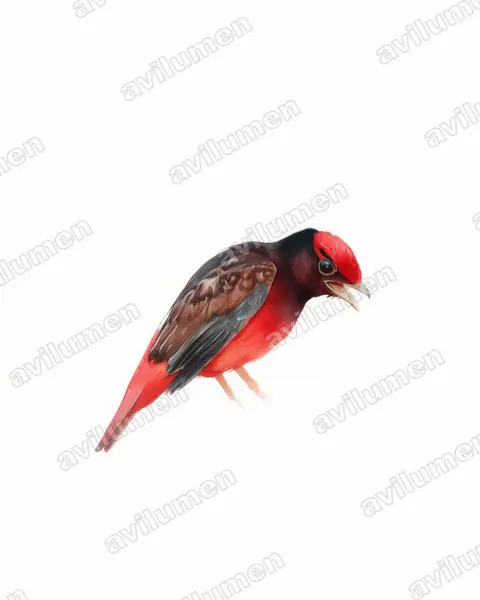 Watercolor illustration: Phoenicircus carnifex (Guianan Red Cotinga)