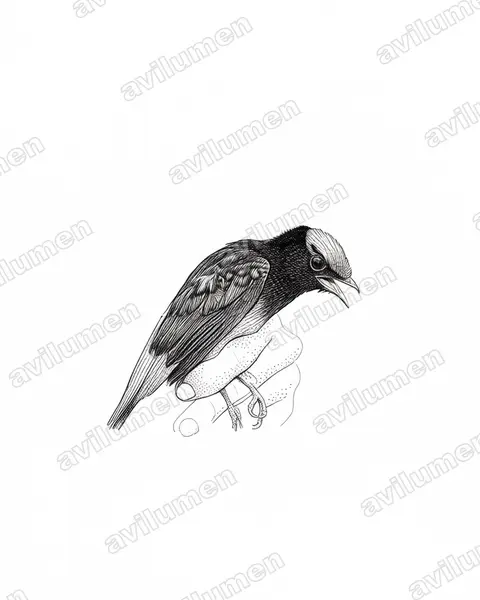 Ink illustration: Phoenicircus carnifex (Guianan Red Cotinga)