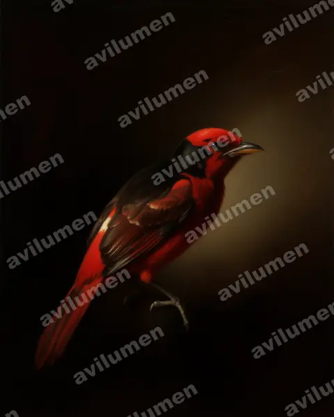 Oil illustration: Phoenicircus carnifex (Guianan Red Cotinga)