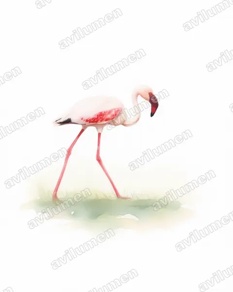 Illustration Aquarelle : Phoeniconaias minor (Flamant nain)