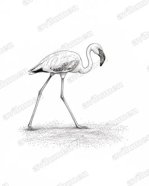 Illustration Encre : Phoeniconaias minor (Flamant nain)