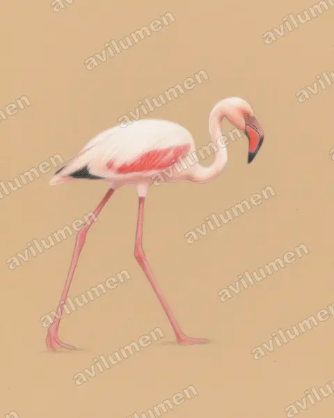 Illustration Crayon de couleur : Phoeniconaias minor (Flamant nain)