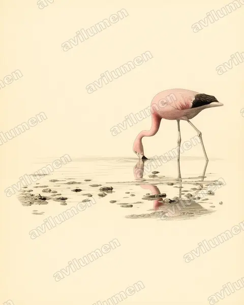 Illustration im Stil Historische Tafel: Andenflamingo (Phoenicoparrus andinus)