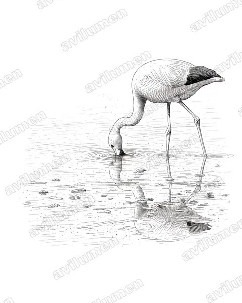 Illustration im Stil Tusche: Andenflamingo (Phoenicoparrus andinus)