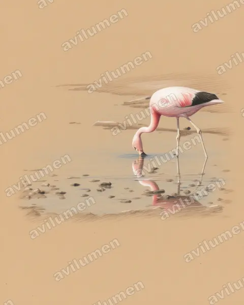 Illustration im Stil Buntstift: Andenflamingo (Phoenicoparrus andinus)