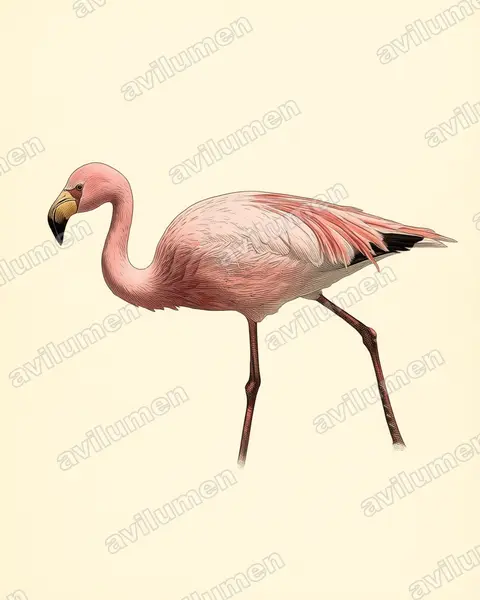 Illustration im Stil Historische Tafel: James-Flamingo (Phoenicoparrus jamesi)
