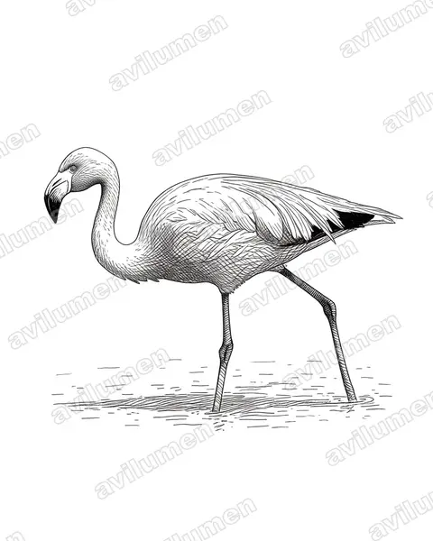 Illustration im Stil Tusche: James-Flamingo (Phoenicoparrus jamesi)