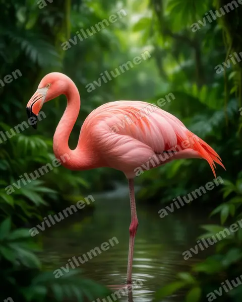 Illustration im Stil Realistisch: James-Flamingo (Phoenicoparrus jamesi)