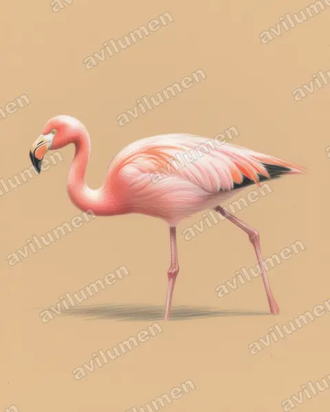 Illustration im Stil Buntstift: James-Flamingo (Phoenicoparrus jamesi)