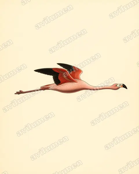 Illustration Planche ancienne : Phoenicopterus chilensis (Flamant du Chili)
