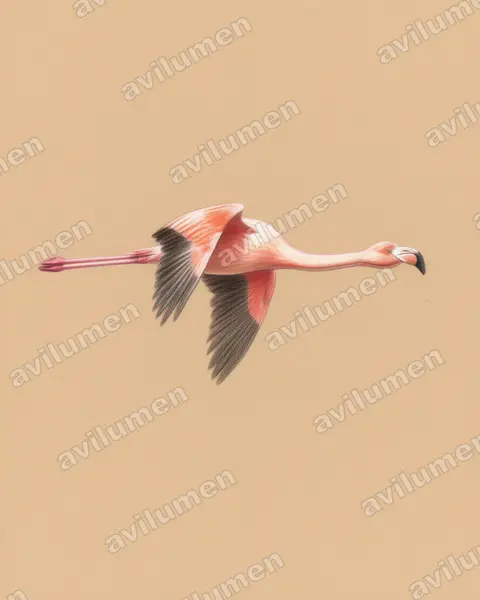 Illustration Crayon de couleur : Phoenicopterus chilensis (Flamant du Chili)