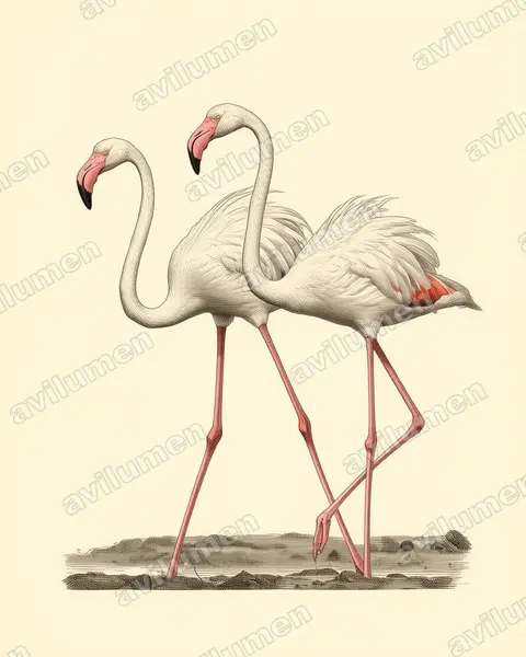 Illustration Planche ancienne : Phoenicopterus roseus (Flamant rose)