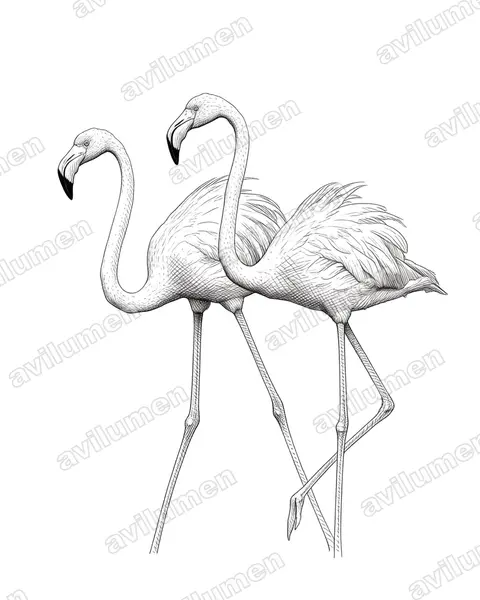 Illustration Encre : Phoenicopterus roseus (Flamant rose)