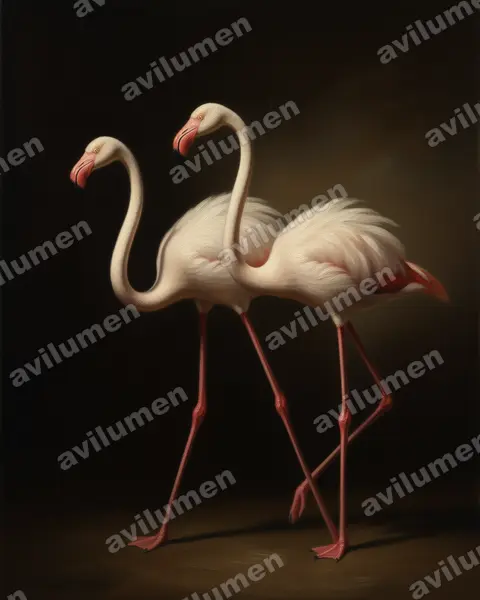 Illustration Huile : Phoenicopterus roseus (Flamant rose)