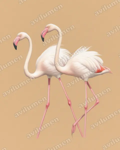 Illustration Crayon de couleur : Phoenicopterus roseus (Flamant rose)