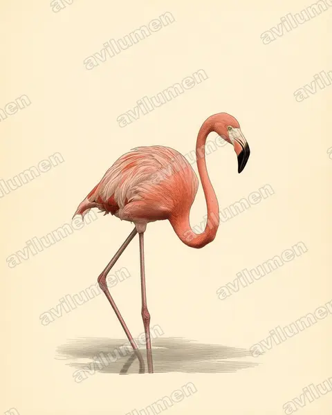 Illustration im Stil Historische Tafel: Kubaflamingo (Phoenicopterus ruber)