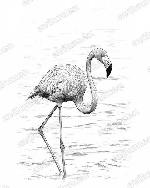 Illustration im Stil Tusche: Kubaflamingo (Phoenicopterus ruber)