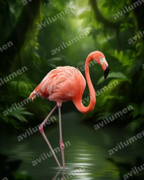 Illustration im Stil Realistisch: Kubaflamingo (Phoenicopterus ruber)