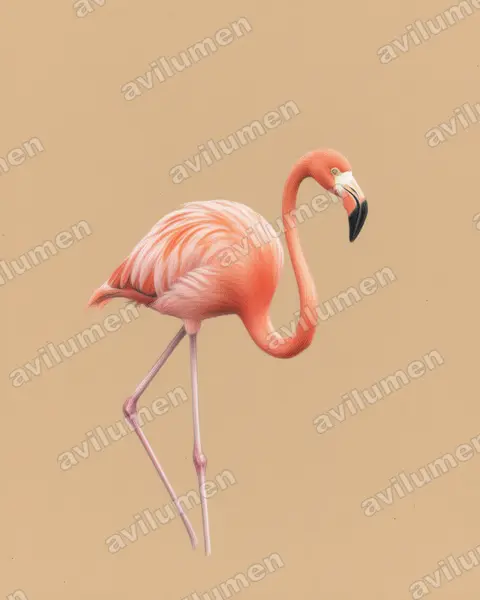 Illustration im Stil Buntstift: Kubaflamingo (Phoenicopterus ruber)