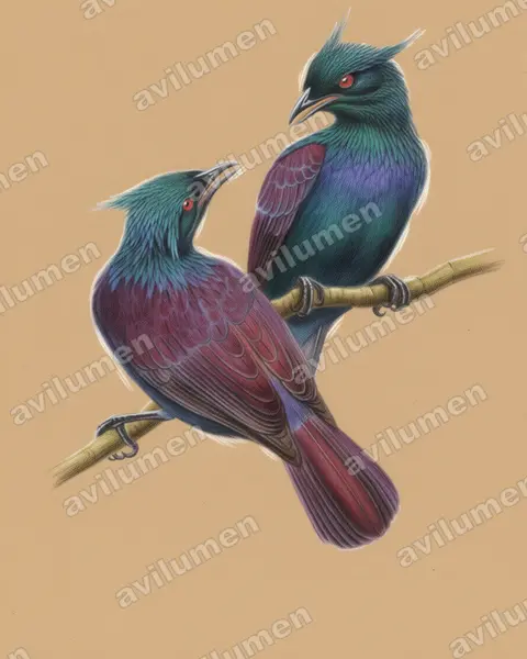 Illustration Crayon de couleur : Phonygammus keraudrenii (Paradisier de Keraudren)