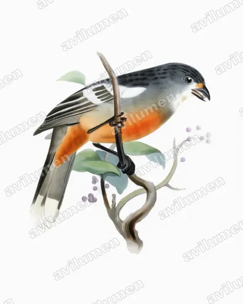 Illustration Aquarelle : Phytotoma raimondii (Rara du Pérou)