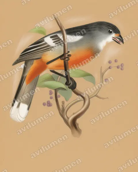 Illustration Crayon de couleur : Phytotoma raimondii (Rara du Pérou)