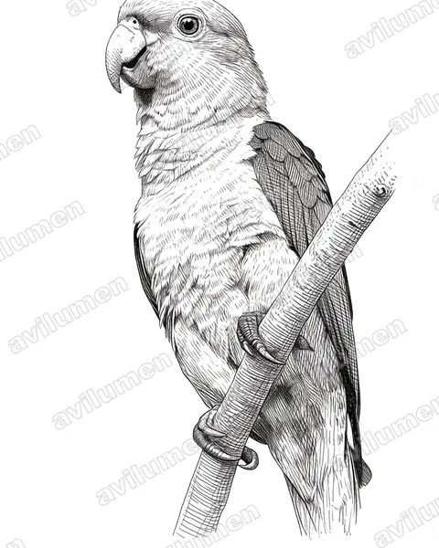 Illustration im Stil Tusche: Rostkappenpapagei (Pionites leucogaster)
